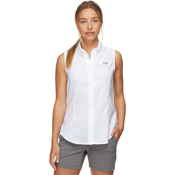 Columbia Tops - Columbia PFG Tamiami Lightweight Sleeveless Button-Front Shirt White Golf Tennis